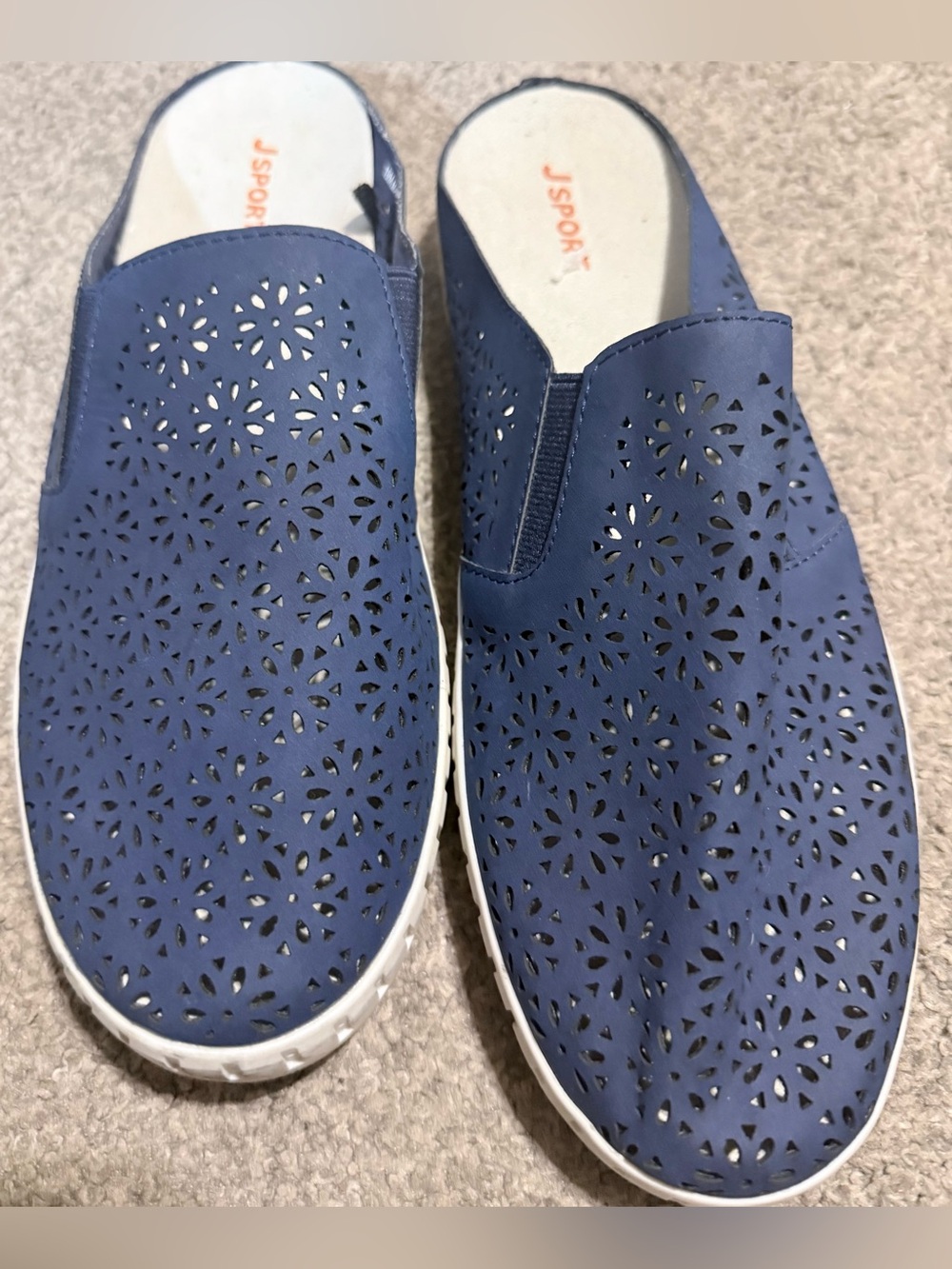 Jambu JSport Size-10 Floral Navy Laser-Cut Slip-On Mules